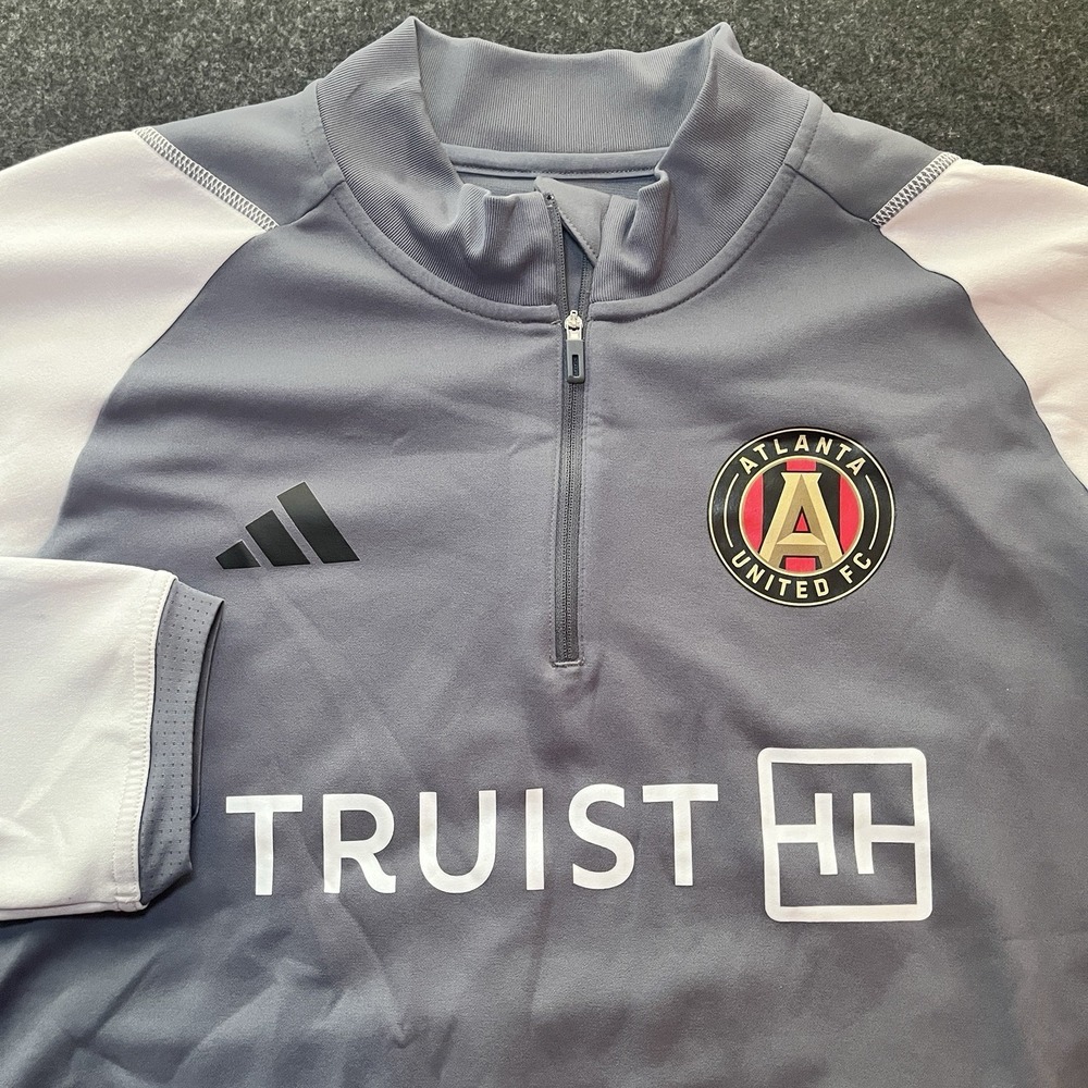 adidas Atlanta United MLS Soccer Gray 1/4 Zip Long Sleeve‎ Shirt Mens XL